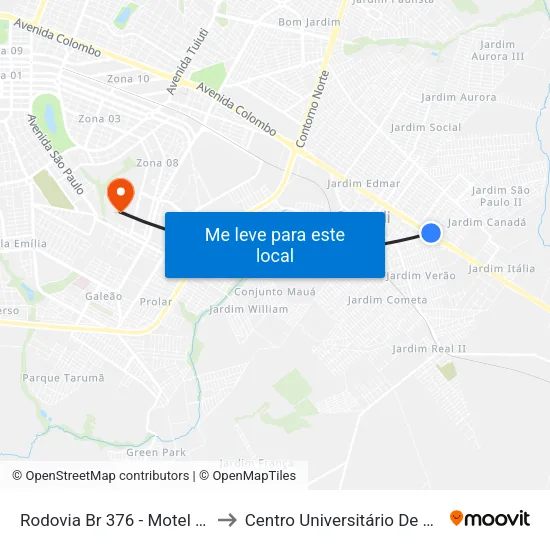 Rodovia Br 376 - Motel Bentevi to Centro Universitário De Maringá map