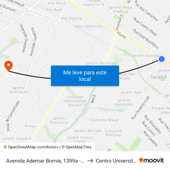 Avenida Ademar Bornia, 1399a - Antiga Rodoviária De Sarandi to Centro Universitário De Maringá map