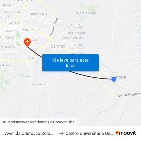 Avenida Cristóvão Colombo, 2100 to Centro Universitário De Maringá map