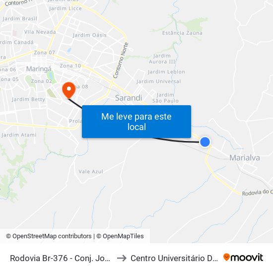 Rodovia Br-376 - Conj. João De Barro to Centro Universitário De Maringá map