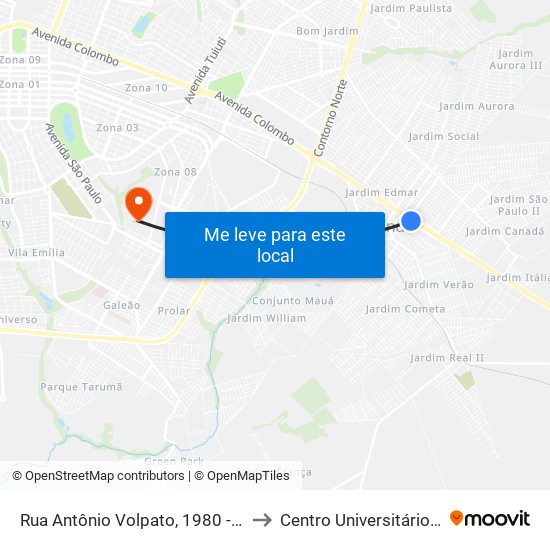 Rua Antônio Volpato, 1980 - Shopping Xaruá to Centro Universitário De Maringá map