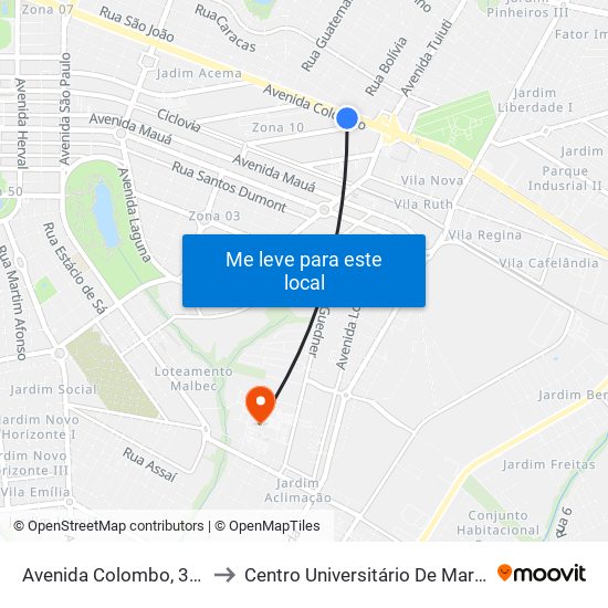 Avenida Colombo, 3017 to Centro Universitário De Maringá map