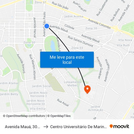 Avenida Mauá, 3051 to Centro Universitário De Maringá map
