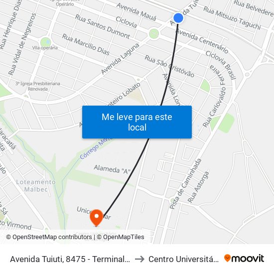 Avenida Tuiuti, 8475 - Terminal Rodoviário De Maringá to Centro Universitário De Maringá map