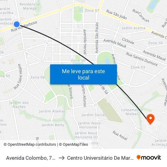 Avenida Colombo, 7672 to Centro Universitário De Maringá map