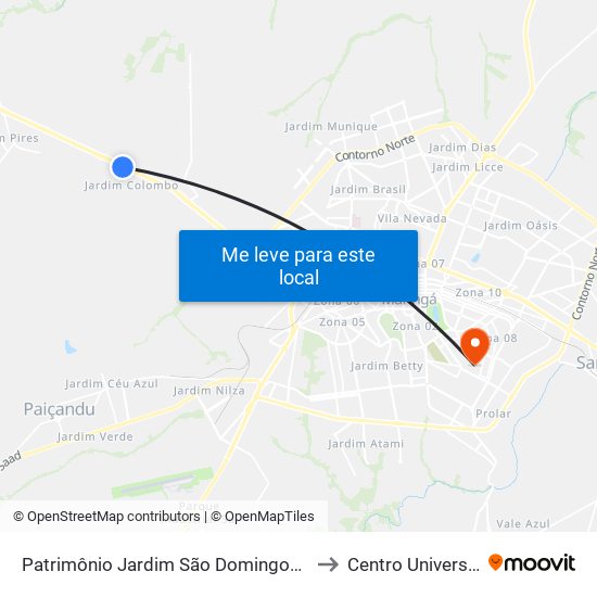 Patrimônio Jardim São Domingos - Rodovia Br 376 - Porco No Tacho to Centro Universitário De Maringá map