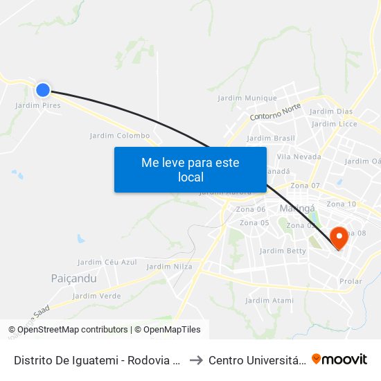 Distrito De Iguatemi - Rodovia Br 376 - Chácara Modelo to Centro Universitário De Maringá map