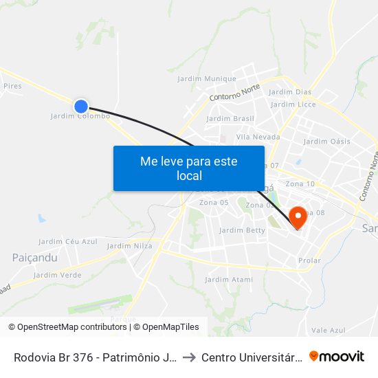 Rodovia Br 376 - Patrimônio Jardim São Domingos to Centro Universitário De Maringá map