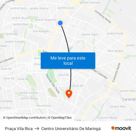 Praça Vila Rica to Centro Universitário De Maringá map