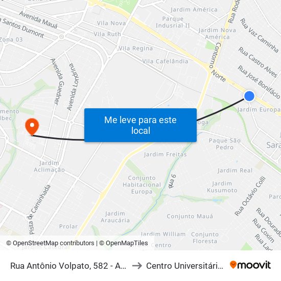 Rua Antônio Volpato, 582 - Auto Posto Volpato to Centro Universitário De Maringá map