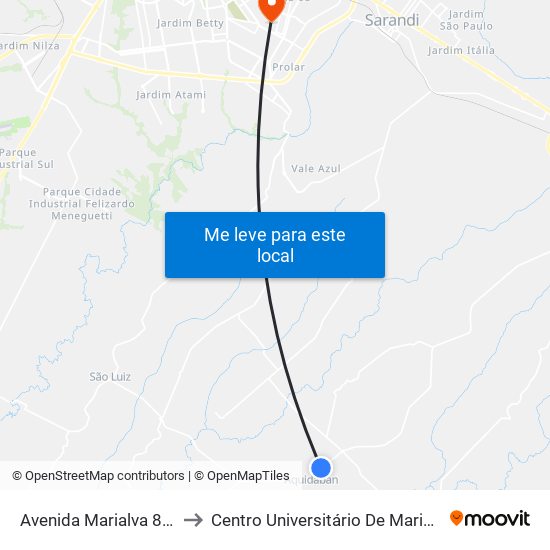 Avenida Marialva 800 to Centro Universitário De Maringá map