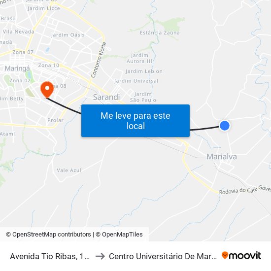 Avenida Tio Ribas, 1416 to Centro Universitário De Maringá map