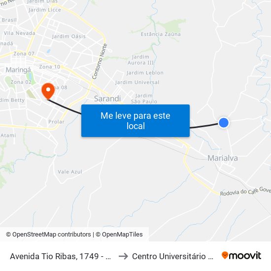 Avenida Tio Ribas, 1749 - Estrada Esse to Centro Universitário De Maringá map