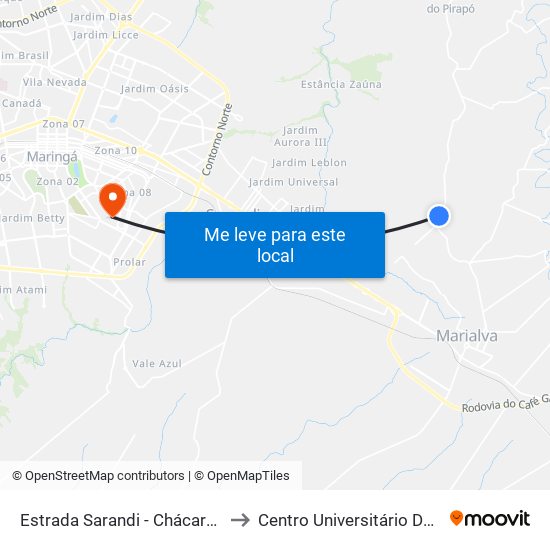 Estrada Sarandi - Chácara Santa Fé to Centro Universitário De Maringá map