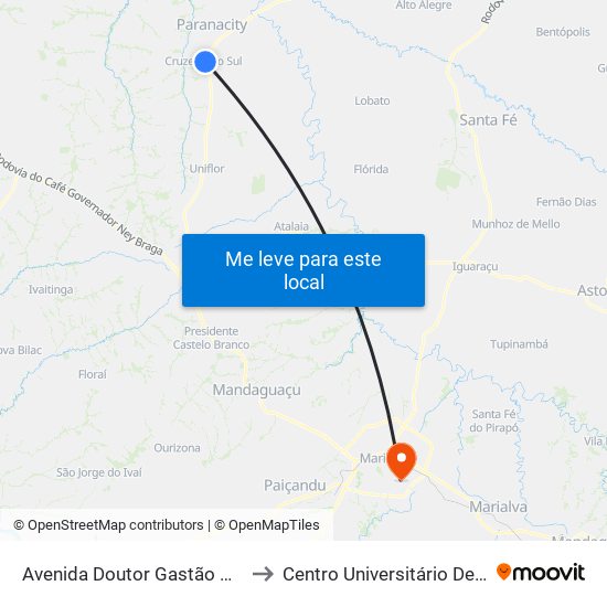 Avenida Doutor Gastão Vidigal, 68 to Centro Universitário De Maringá map