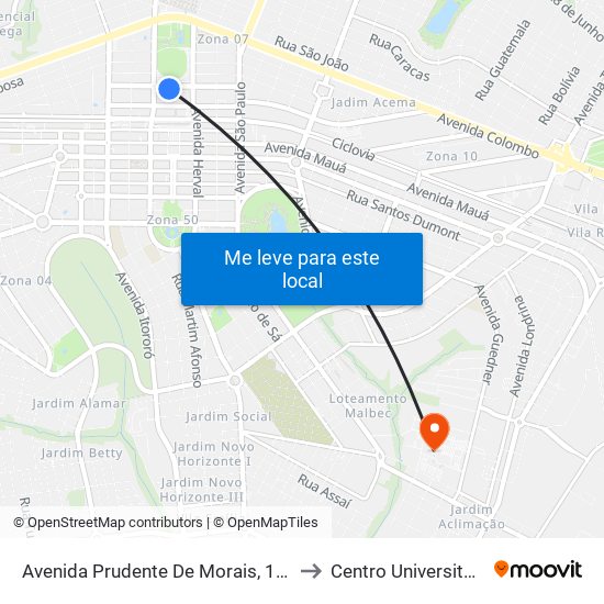 Avenida Prudente De Morais, 1527 - Mercado Municipal to Centro Universitário De Maringá map