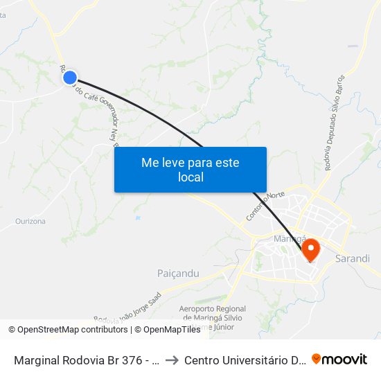 Marginal Rodovia Br 376 - Trevo Florai to Centro Universitário De Maringá map