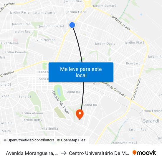 Avenida Morangueira, 4479 to Centro Universitário De Maringá map