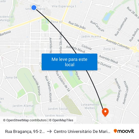 Rua Bragança, 95-211 to Centro Universitário De Maringá map