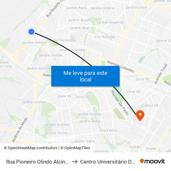 Rua Pioneiro Olindo Alcini, 902-948 to Centro Universitário De Maringá map