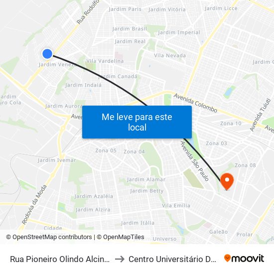 Rua Pioneiro Olindo Alcini, 692-748 to Centro Universitário De Maringá map