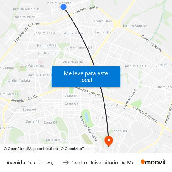 Avenida Das Torres, 6417 to Centro Universitário De Maringá map
