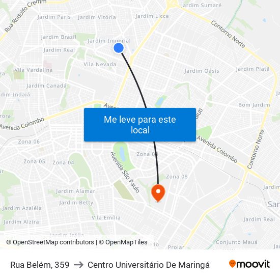 Rua Belém, 359 to Centro Universitário De Maringá map