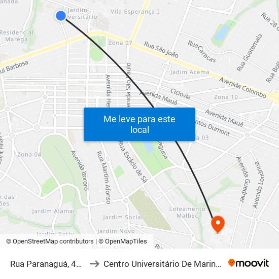 Rua Paranaguá, 415 to Centro Universitário De Maringá map