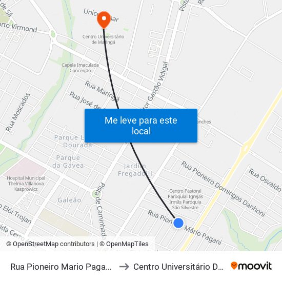 Rua Pioneiro Mario Pagani, 663-731 to Centro Universitário De Maringá map