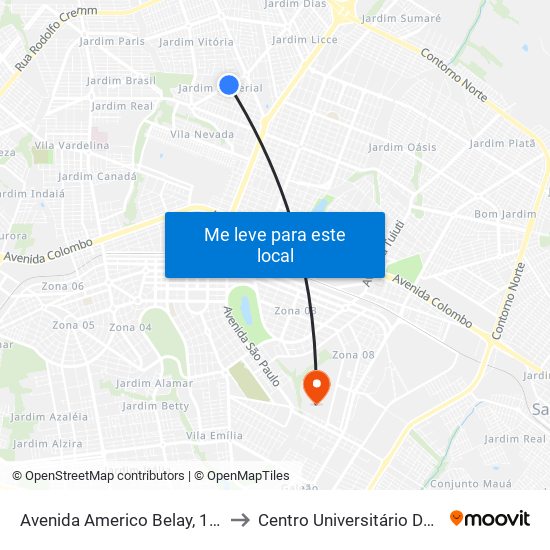 Avenida Americo Belay, 1316-1344 to Centro Universitário De Maringá map