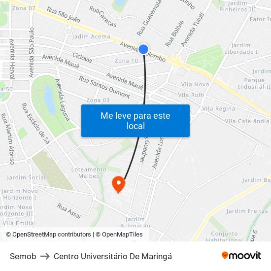 Semob to Centro Universitário De Maringá map