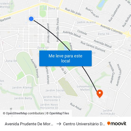 Avenida Prudente De Morais, 843-999 to Centro Universitário De Maringá map