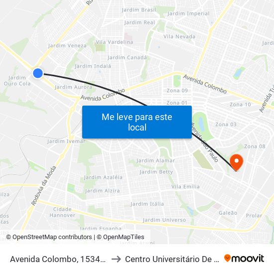 Avenida Colombo, 15348-19440 to Centro Universitário De Maringá map