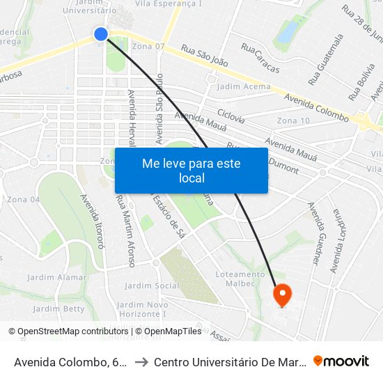 Avenida Colombo, 6020 to Centro Universitário De Maringá map