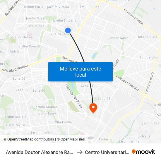 Avenida Doutor Alexandre Rasgulaeff, 3855-3927 to Centro Universitário De Maringá map