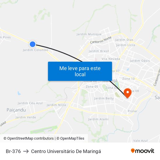 Br-376 to Centro Universitário De Maringá map