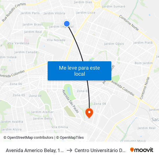 Avenida Americo Belay, 1585-1659 to Centro Universitário De Maringá map