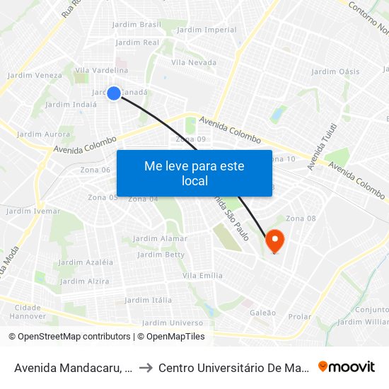 Avenida Mandacaru, 945 to Centro Universitário De Maringá map
