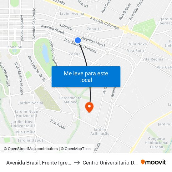 Avenida Brasil, Frente Igreja São José to Centro Universitário De Maringá map