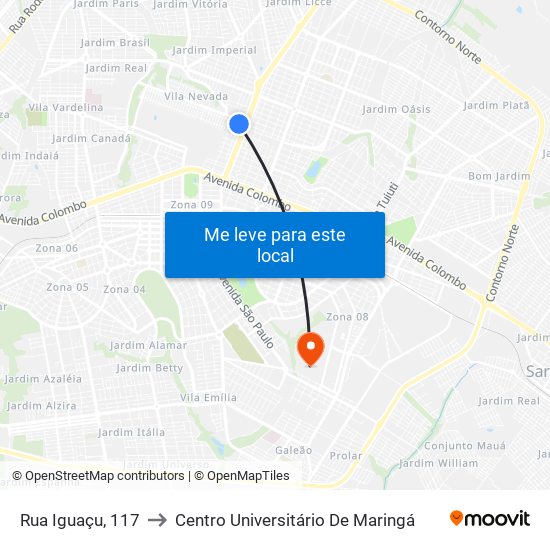 Rua Iguaçu, 117 to Centro Universitário De Maringá map