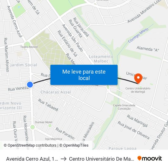 Avenida Cerro Azul, 1712 to Centro Universitário De Maringá map
