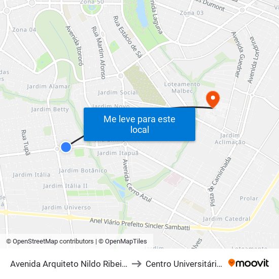 Avenida Arquiteto Nildo Ribeiro Da Rocha, 3584 to Centro Universitário De Maringá map
