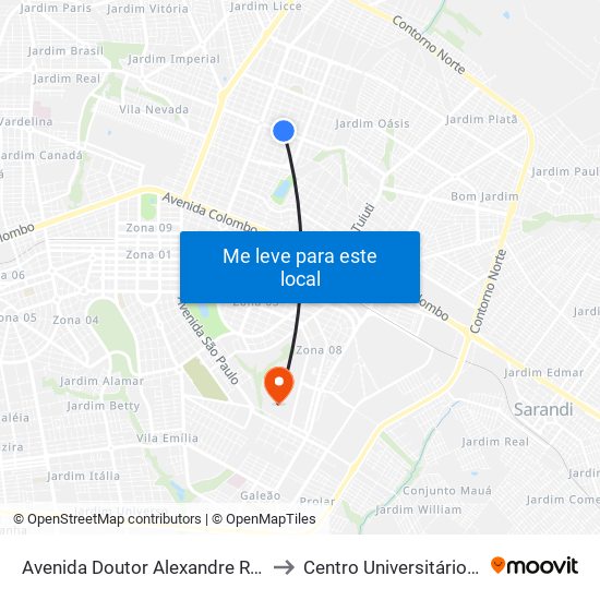 Avenida Doutor Alexandre Rasgulaeff, 1069 to Centro Universitário De Maringá map