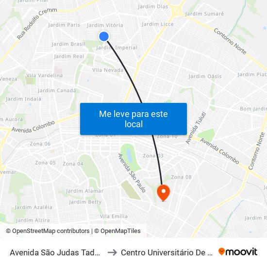 Avenida São Judas Tadeu, 1159 to Centro Universitário De Maringá map