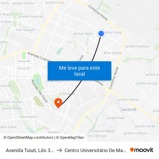 Avenida Tuiuti, Ldo 3665 to Centro Universitário De Maringá map