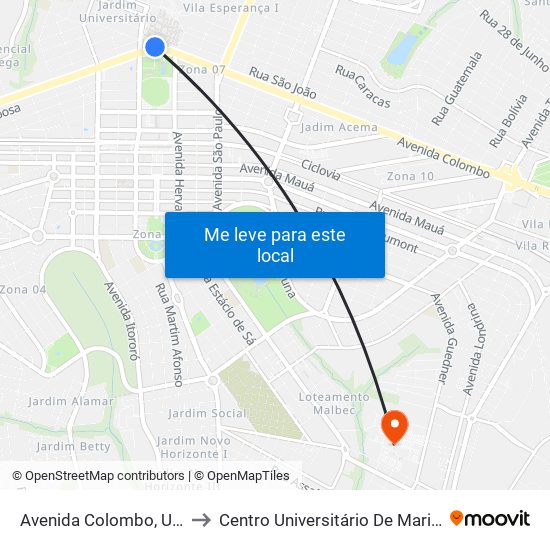 Avenida Colombo, Uem to Centro Universitário De Maringá map