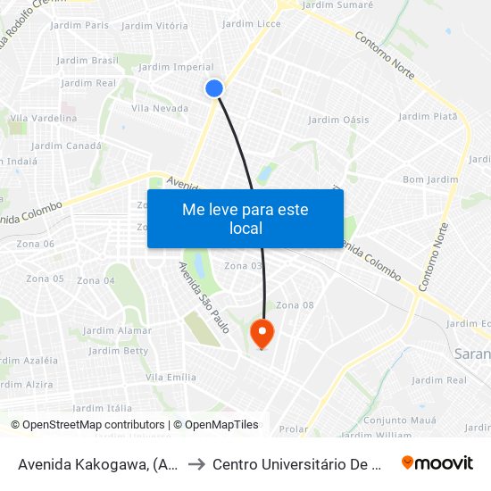 Avenida Kakogawa, (Acema) to Centro Universitário De Maringá map