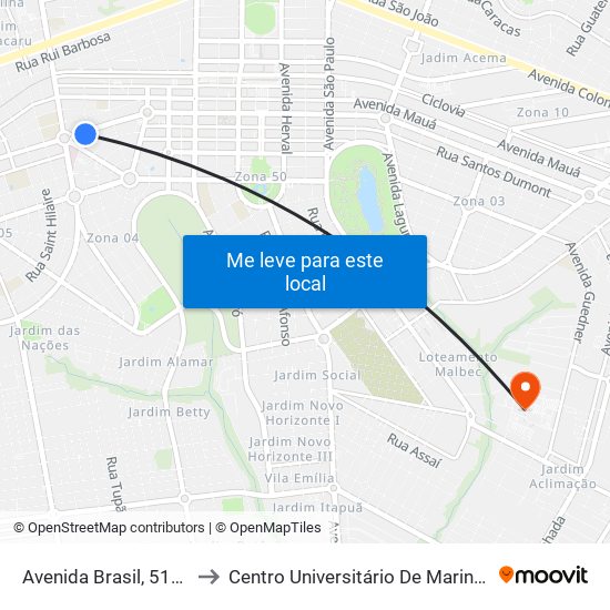 Avenida Brasil, 5141 to Centro Universitário De Maringá map