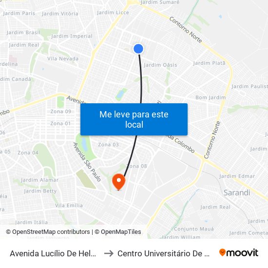 Avenida Lucílio De Held, 1500 to Centro Universitário De Maringá map