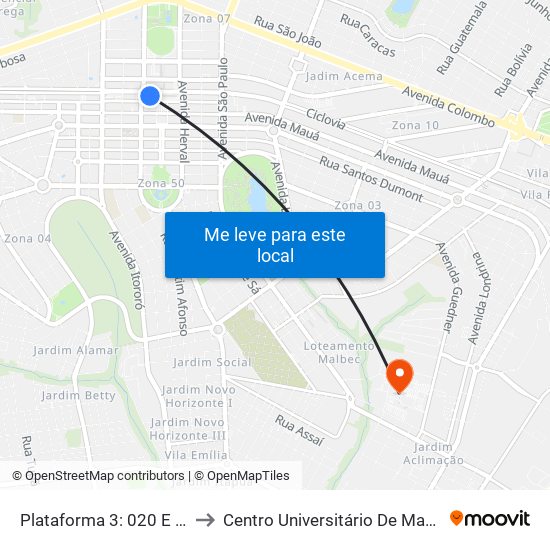 Plataforma 3: 020 E 162 to Centro Universitário De Maringá map